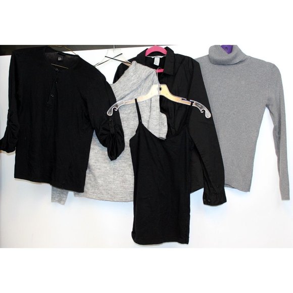 5 Pc Black Grey Sweater Shirt Basics Lot sz XS+M Button Cowl Turtle Neck Tank - Picture 1 of 15